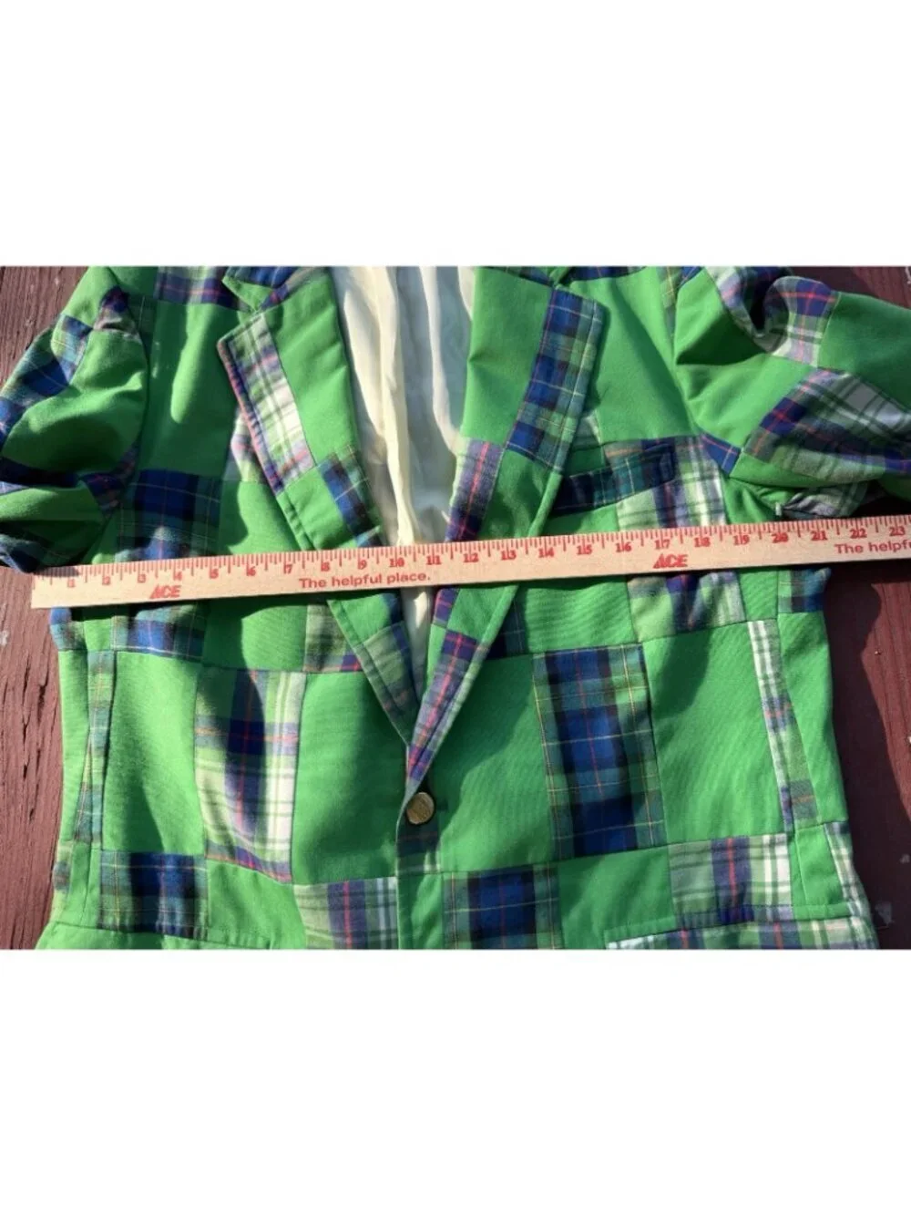 Vintage 80s Green tartan plaid patchwork preppy OLD MONEY tailored blazer 38